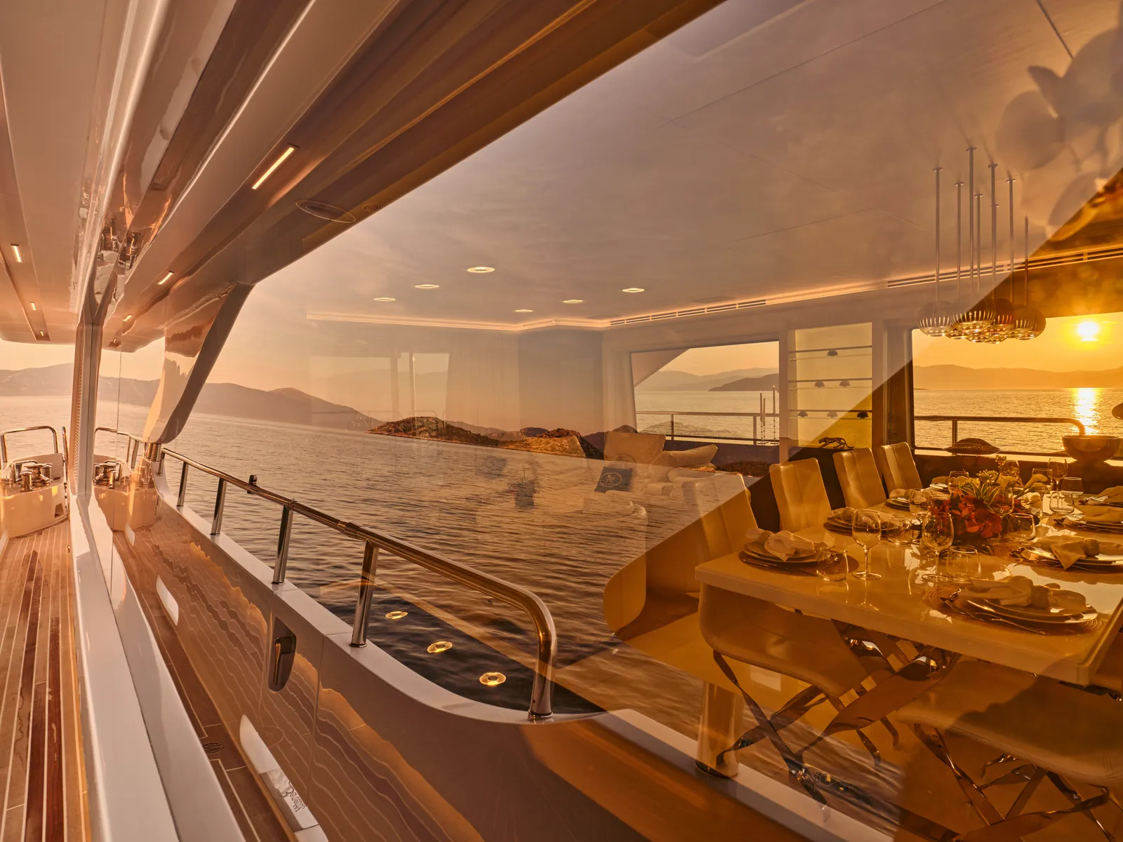 Solmare Yachting interior at sunset